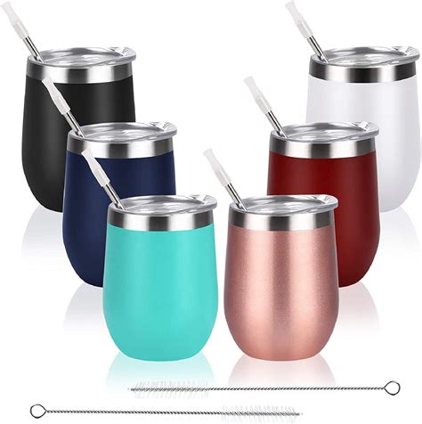 6 pack stainless steel wine tumbler wine glass 12 oz double wall vacuum insulated stemless wine