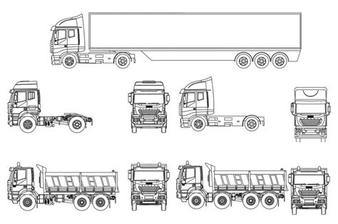 Multiple Tampo Truck 2d Elevation Blocks Cad Drawing Details Dwg File