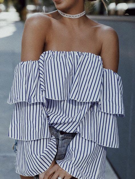 Stripes Shoulderless Blouse Summer Outfits Casual Outfits Cute