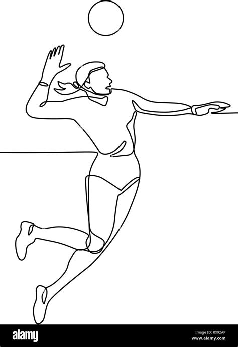 Continuous Line Illustration Of Female Volleyball Player Jumping And