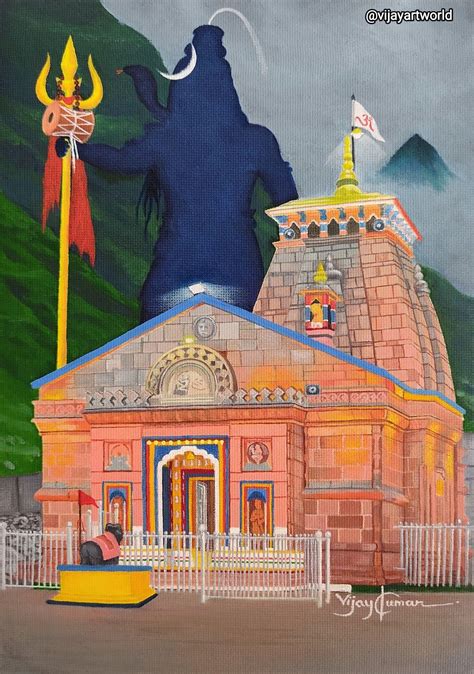 Oil Painting Of Shri Kedarnath Temple Temple Oil Painting Photo Temples