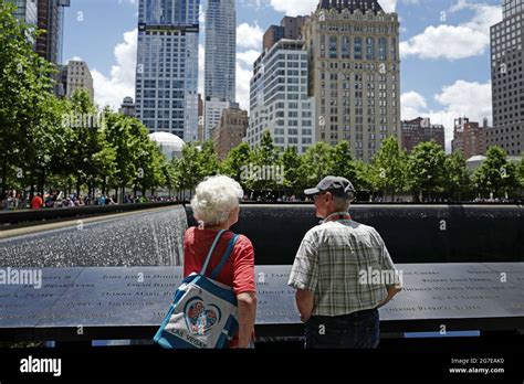 Visitors At The 911 Memorial In Lower Manhattan New York City Stock