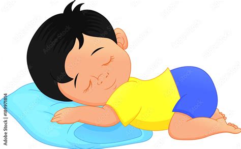 Cute Little Boy Sleeping On A Pillow Cartoon Stock Vector Adobe Stock