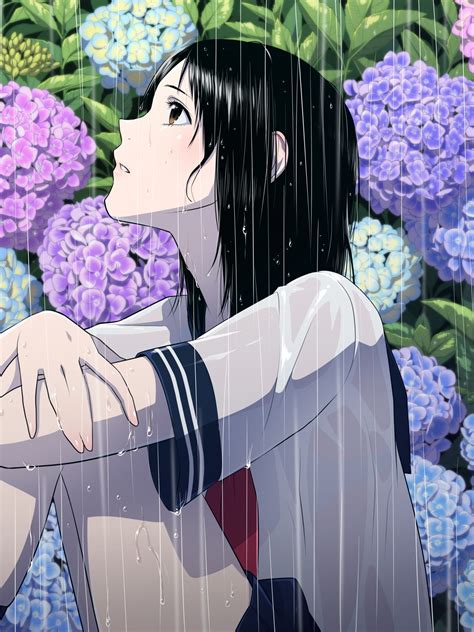 Download 1536x2048 Anime Girl Raining Sitting School