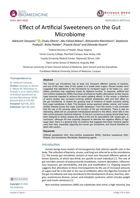 Pdf Effect Of Artificial Sweeteners On The Gut Microbiome