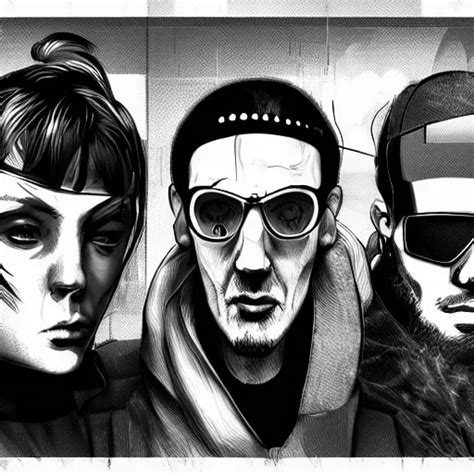 Portrait Of Three Cyberpunk Mobsters Shaded Digital Stable Diffusion