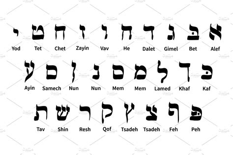 Set Of Hebrew Alphabet Symbols Graphic Objects Creative Market