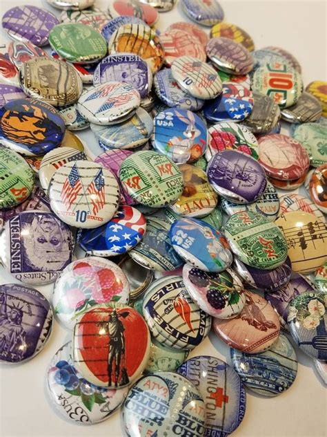Vintage Paper 1 Pinback Buttons Pins Vintage Stamps Made Into Pins