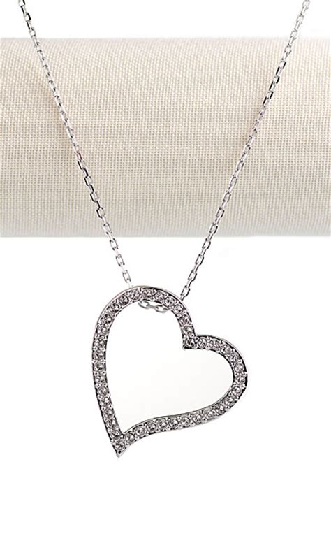 Swarovski Rhodium And Crystal Pave Open Heart Pendent Necklace