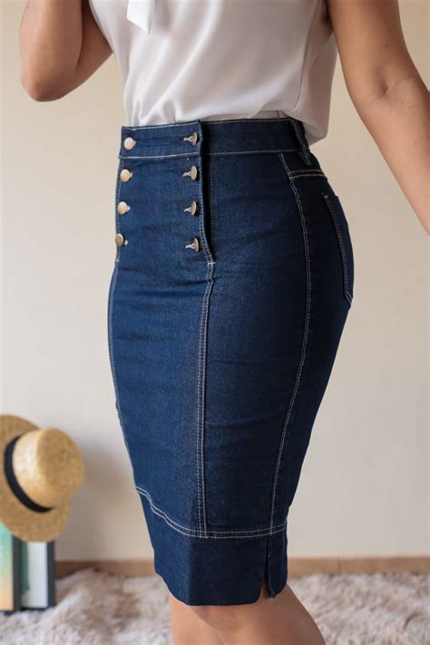 Saia Jeans Com Botões Frontais Áquila Tauheny Store