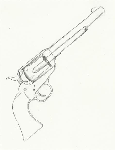 Revolver Gun Drawing In Pencil