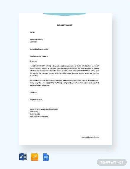 Before writing a letter, make sure to mention all your details such as the type of account you hold with the bank and the services you get with that account. 10+ Sample Bank Reference Letter Templates - PDF, DOC ...