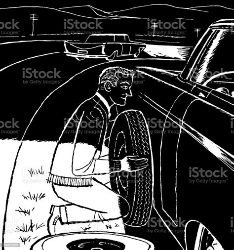 Man Changing Tire Stock Illustration Download Image Now Adult