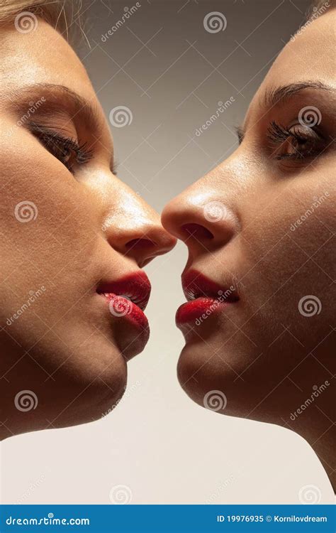 Female Faces Kissing Stock Image Image Of Lips Face 19976935