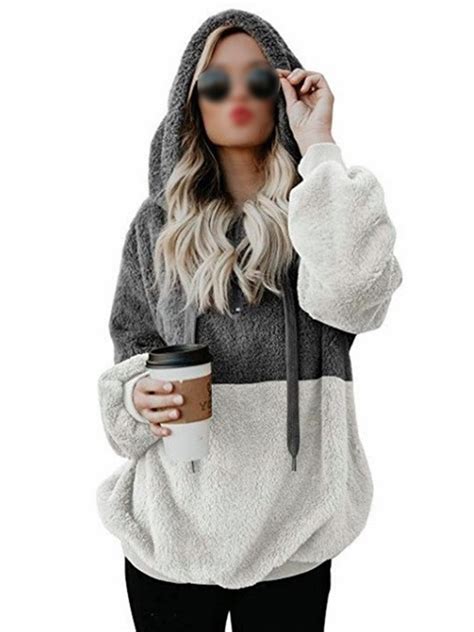 womens fluffy fleece winter warm sweater sweatshirt jumper hoodies pullover tops online sale