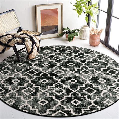 Wonnitar Moroccan Washable Round Rugs 6ft Large Black And White Bedroom