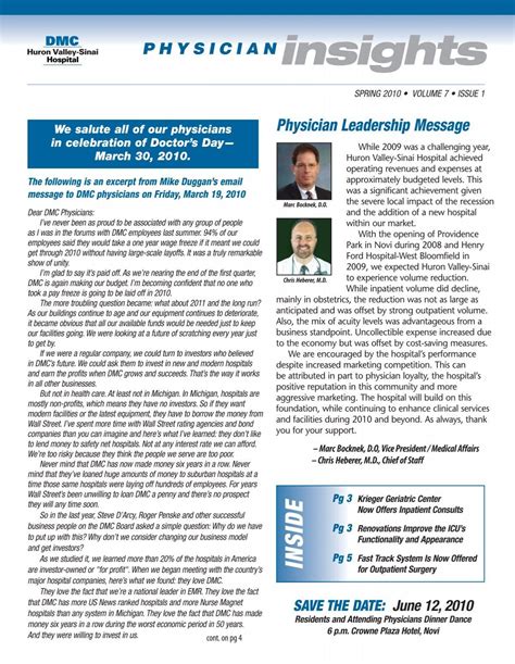 Spring 2010 Physician Newsletter - Huron Valley-Sinai Hospital