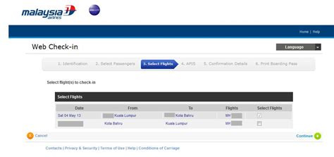 Malaysia Airline Web Check In