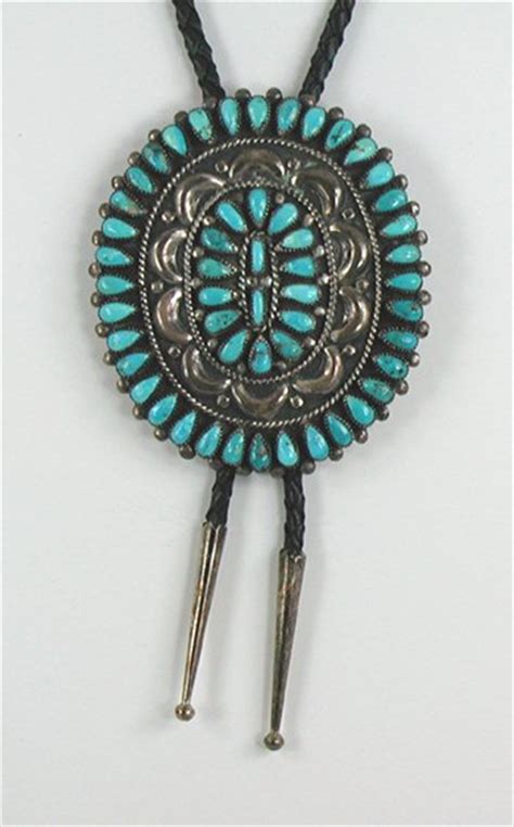 Authentic Vintage Navajo Petit Point Turquoise Sterling Silver Bolo Tie