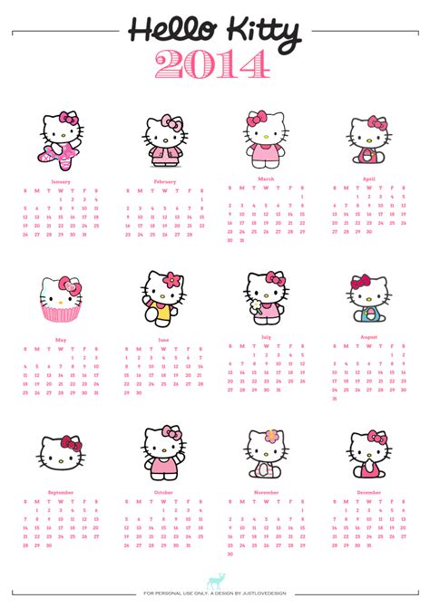 Diy Free A4 Hello Kitty Calendar Justlovedesign Filofax Planners