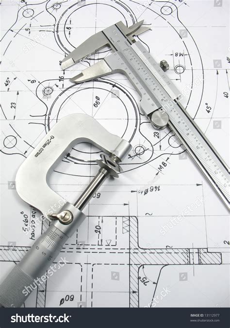Engineering Tools On Technical Drawing Stock Photo 13112977 Shutterstock