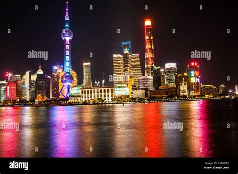 Iconic View Of Shanghais Pudong Skyline Taken From The Bund During The