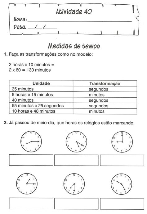 Atividades De Matematica Medidas De Tempo
