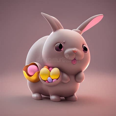 Illustration Of Cute Cartoon Easter Bunny With Easter Eggs Generative