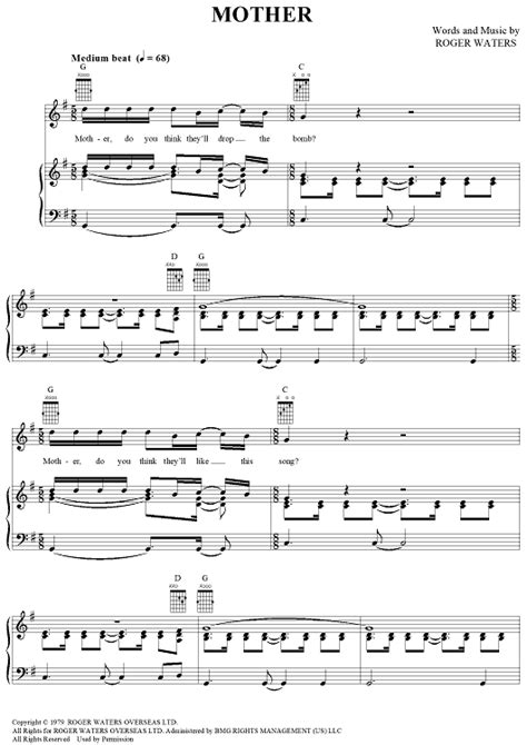 Mother Sheet Music By Pink Floyd For Pianovocalchords Sheet Music Now