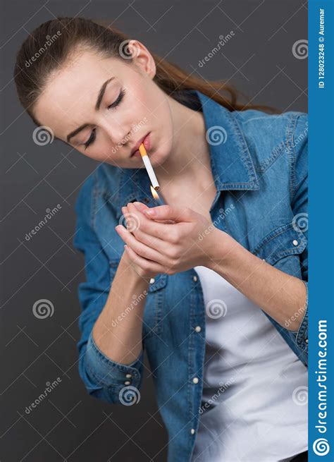 Beautiful Woman Smoking Cigarette Stock Photo Image Of