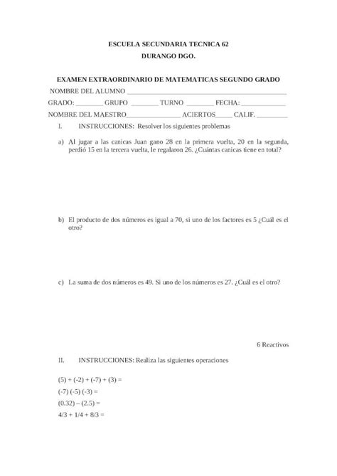 Doc Examen Extraordinario Matematicas 2do Septiembre Dokumentips