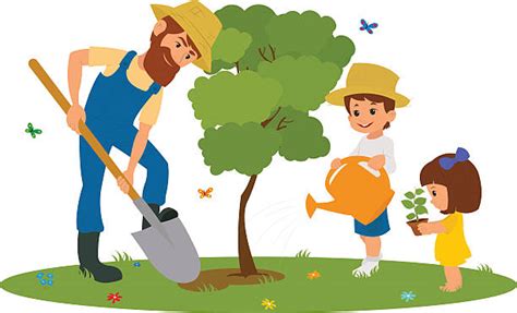 Father And Son Planting Tree Illustrations Royalty Free Vector