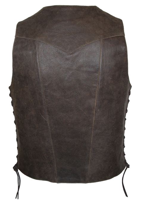 Mens 10 Pocket Rustic Brown Concealed Carry Buffalo Hide Leather Vest