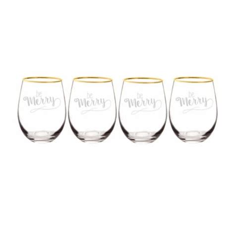 Cathys Concepts Be Merry 19 25 Oz Gold Rim Stemless Wine Glasses Set Of 4 4 Fry’s Food Stores