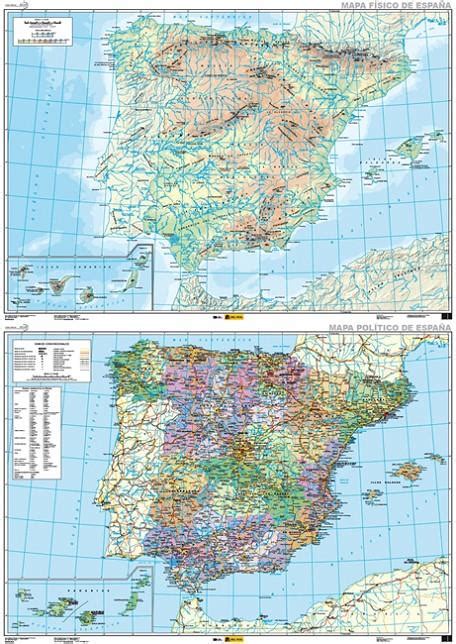 Mapa España Físico Y Político E 11125000 Mural 138x97cm