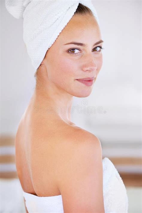 Shower Check Now The Fun Starts A Pretty Woman Who Just Got Out The Shower Stock Image