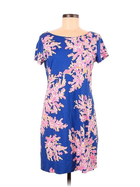 Lilly Pulitzer 100 Pima Cotton Floral Blue Casual Dress Size M 69