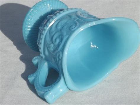 Antique Blue Milk Glass Pitcher Vintage Turquoise Blue Opaque Glass