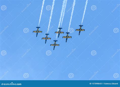 bucharest international airshow baltic bees air plane aerobatic team on display editorial stock