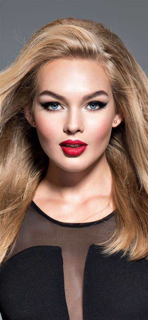 Women Model Long Hair Blonde Lipstick Stare Blue Eyes 1125x2436