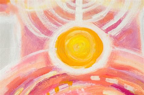 Abstract Painting Of Sun Beautiful Colorful Light On Canvas Stock