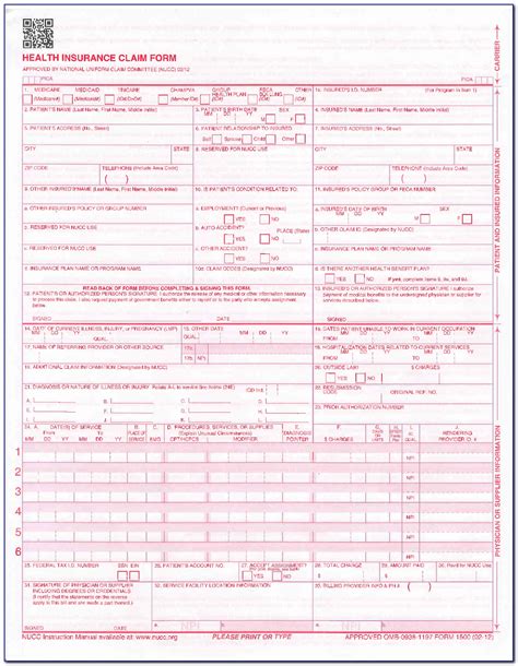 Free Blank Cms 1500 Claim Form 2018 Form Resume