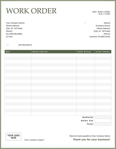 work order sample