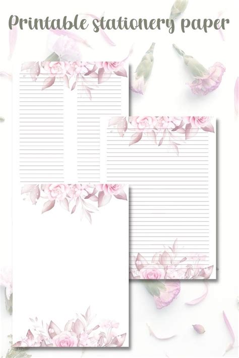 The Printable Stationery Paper Has Pink Flowers On It