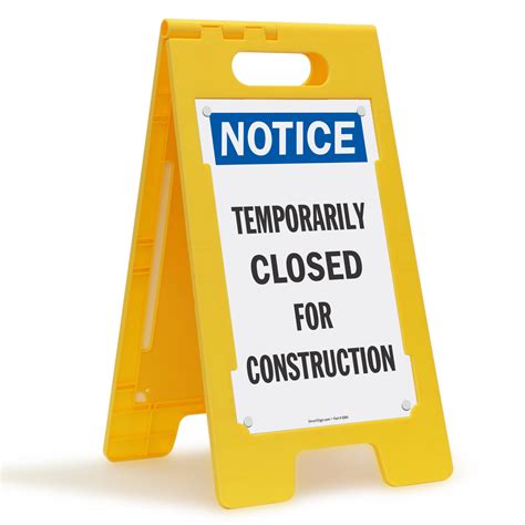 Temporarily Closed For Construction Free Standing Floor Sign Sku Sf 0378