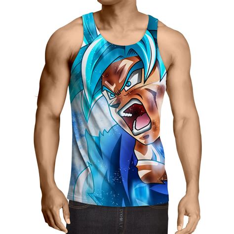 Dragon Ball Goku God Blue Angry Portrait Fan Art Tank Top Saiyan Stuff