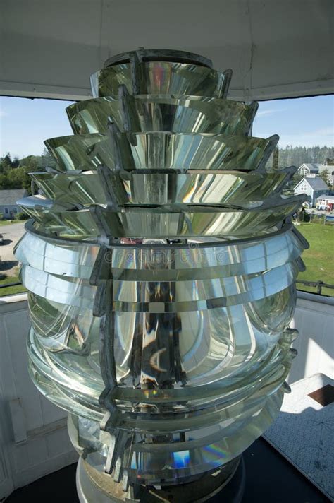 Authentic Fourth Order Fresnel Lens At Maine Lighthouse Stock Photo