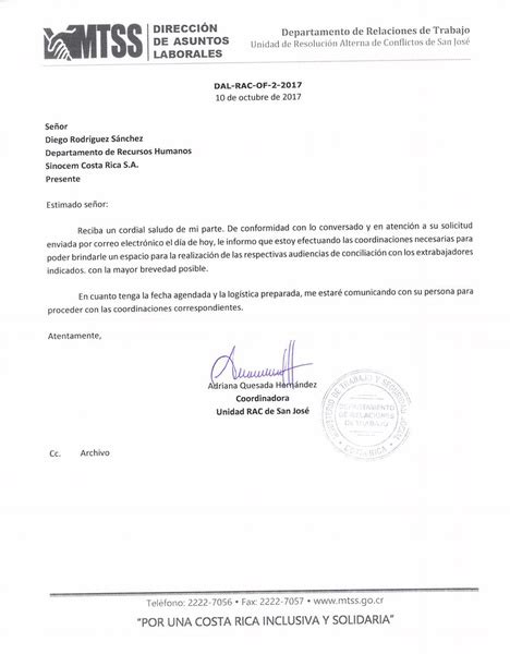 Ejemplo Carta De Despido Laboral Costa Rica Perodua A