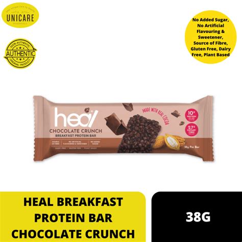 Heal Breakfast Protein Bar Chocolate Crunch 38g No Added Sugar No