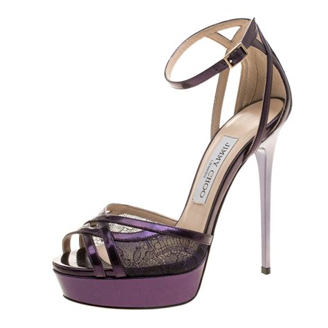 jimmy choo purple leather and lace laurita platform ankle strap sandals size 36 5 jimmy choo tlc